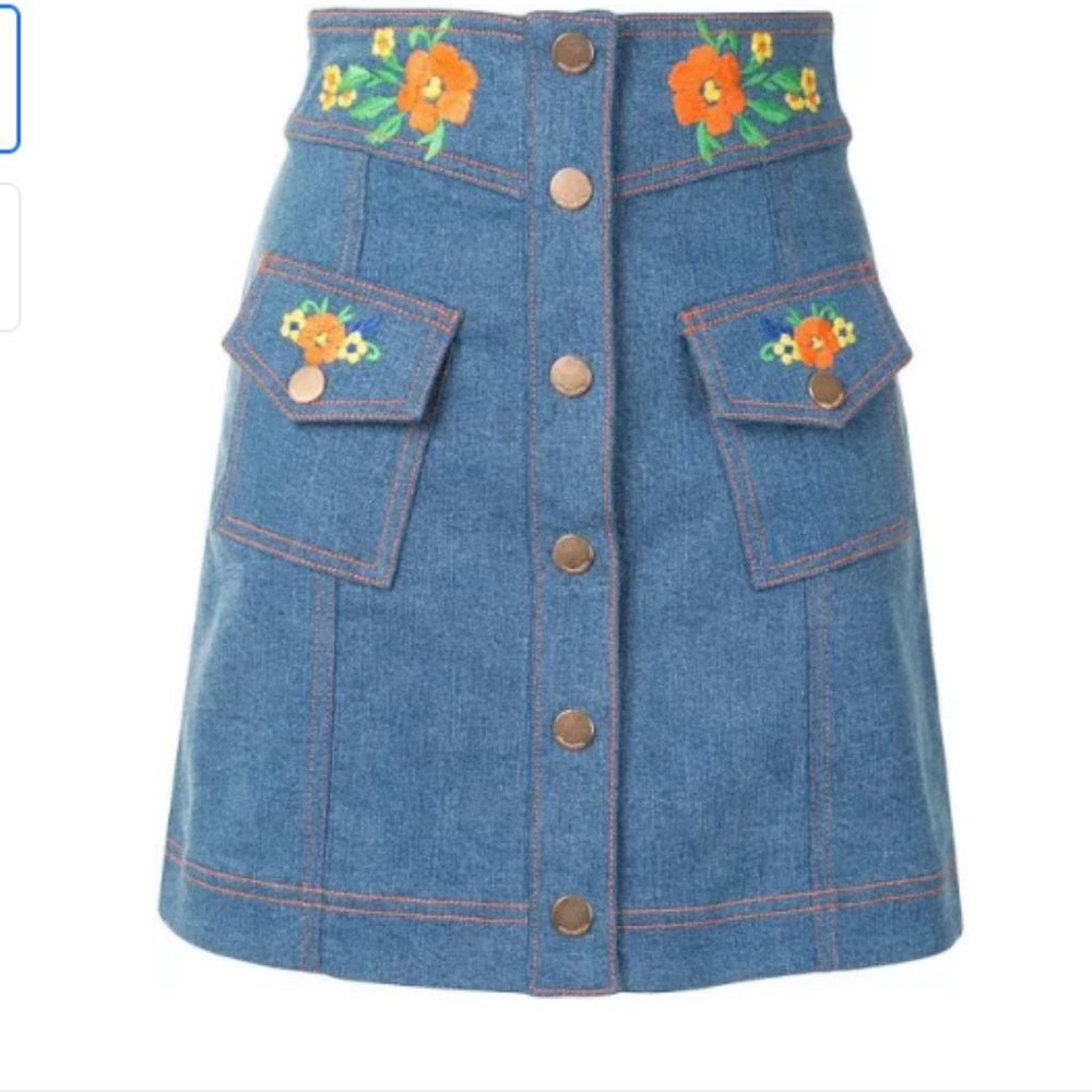 NWT Alice McCall Wanna Vintage Floral Embroidery Denim skirt Size 0